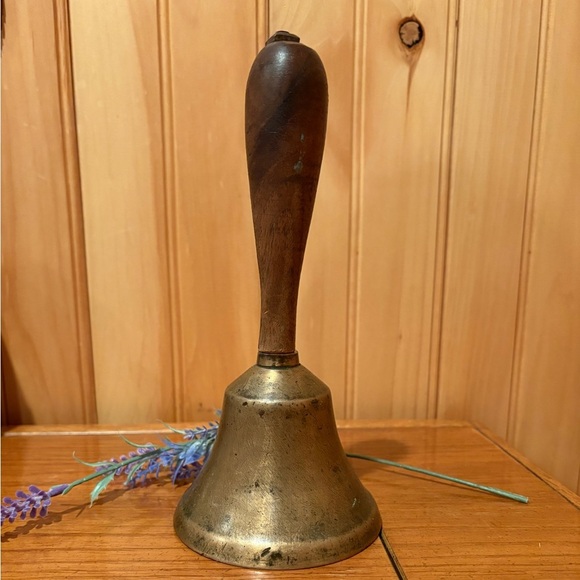 unknown Other - Antique brass school bell with a wooden handle vintage